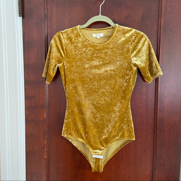 Madewell Tops - Madewell crushed velvet gold bodysuit